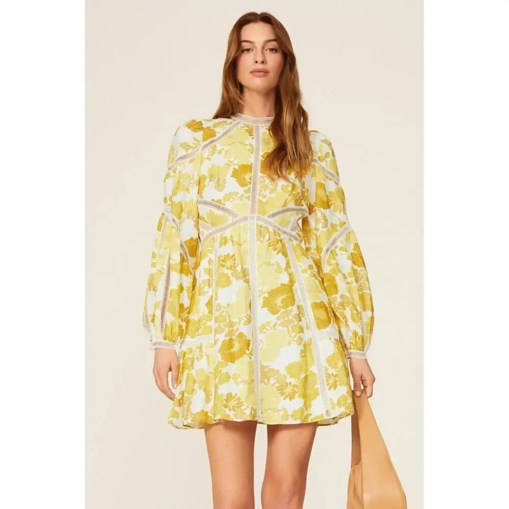 Ted Baker Cornila Yellow White Floral Linen Mini Dress Size 6